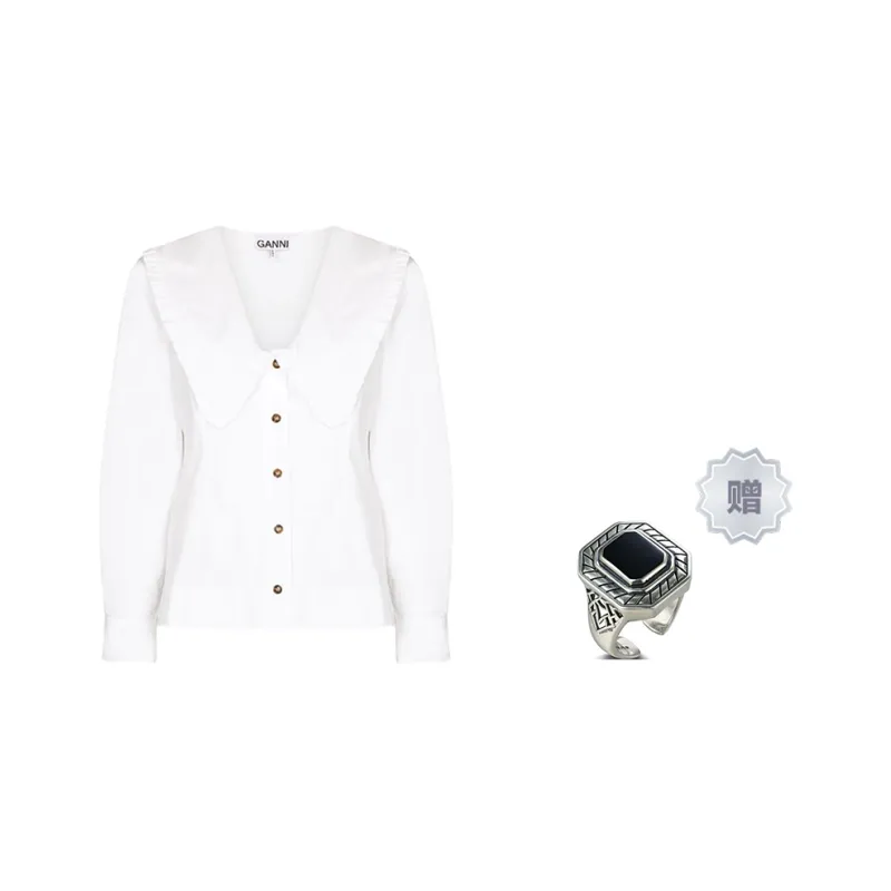GANNI Cotton Poplin Shirt 'Bright White'-4