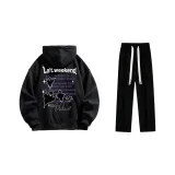 Fleece-Lined Clothing Sets (Black Fleece-Lined Sweatshirt+Black Fleece-Lined Casual Pants)