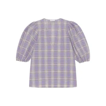 GANNI Check patterned Puff Sleeve Blouse