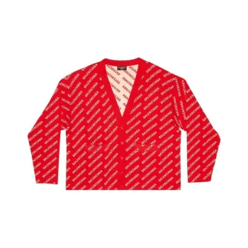 Balenciaga All Over Logo Cardigan 'Red/White'
