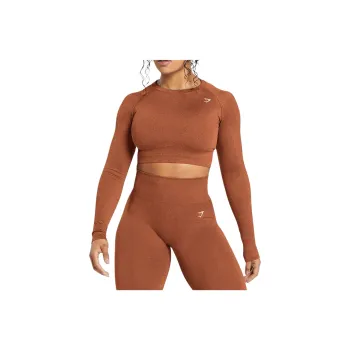 GYMSHARK ADAPT FLECK SEAMLESS LONG SLEEVE CROP TOP T-Shirt Women's Copper Brown