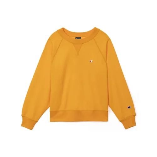 Champion Crew Neck Loose Fit Regular Sweatshirt Japan Version Women's Yellow