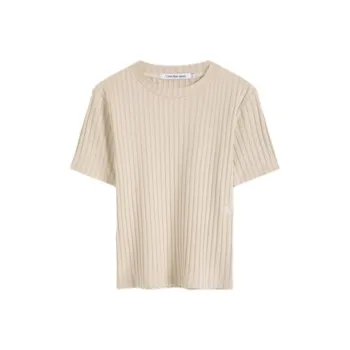 CALVIN KLEIN Drop Shoulder Sleeve T Shirt Women's Oat Milk