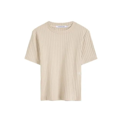 CALVIN KLEIN Drop Shoulder Sleeve T Shirt Women's Oat Milk