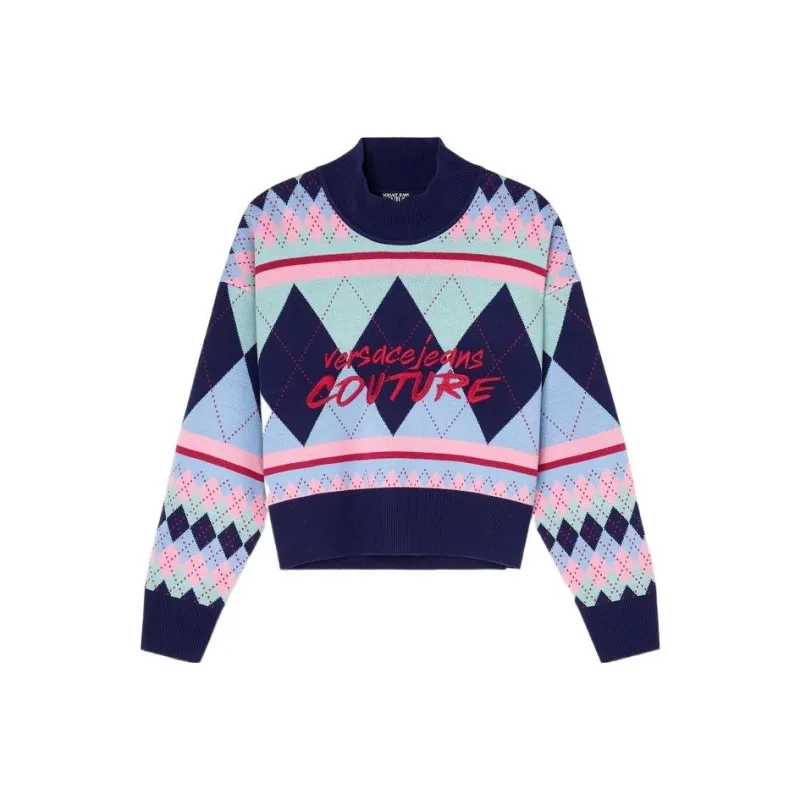 VERSACE Jeans Couture Argyle knit Logo embroidered Jumper-0