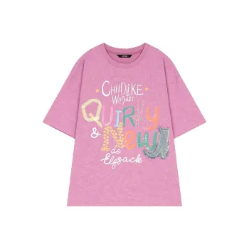 ELF SACK Drop Shoulder Sleeve T Shirt Women's Washed Pink