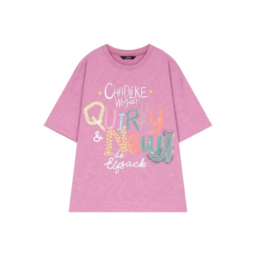 ELF SACK Drop Shoulder Sleeve T Shirt Women's Washed Pink
