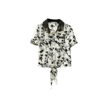 TOUCH Shirt Women's Beige Base With Black Flowers