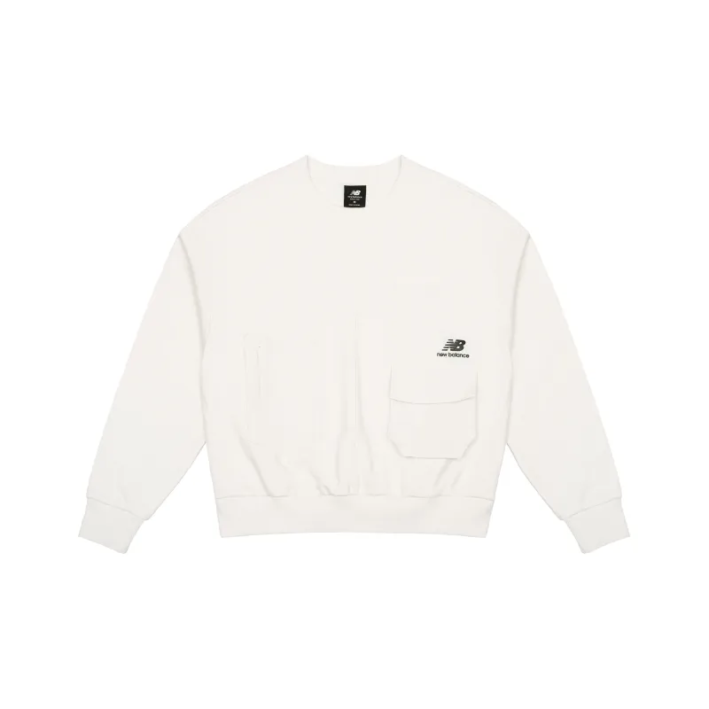 New Balance Crew Neck Loose Fit Sweatshirt Fall And Winter Spring Women's Ivory-0