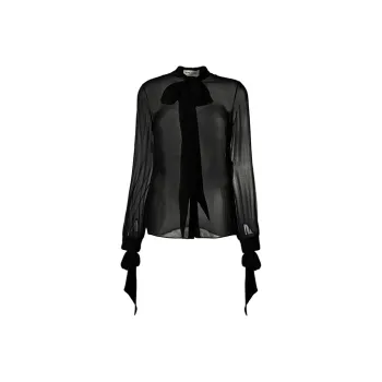SAINT LAURENT Bow-detailed Sheer Silk Blouse