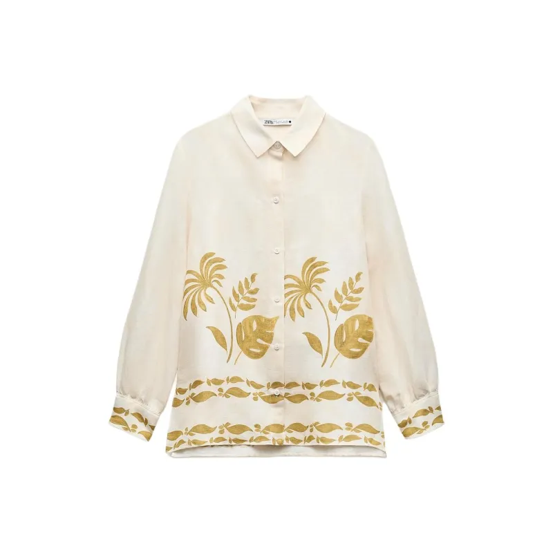 ZARA Shirt Women's Light Apricot Cream/Yellow-0
