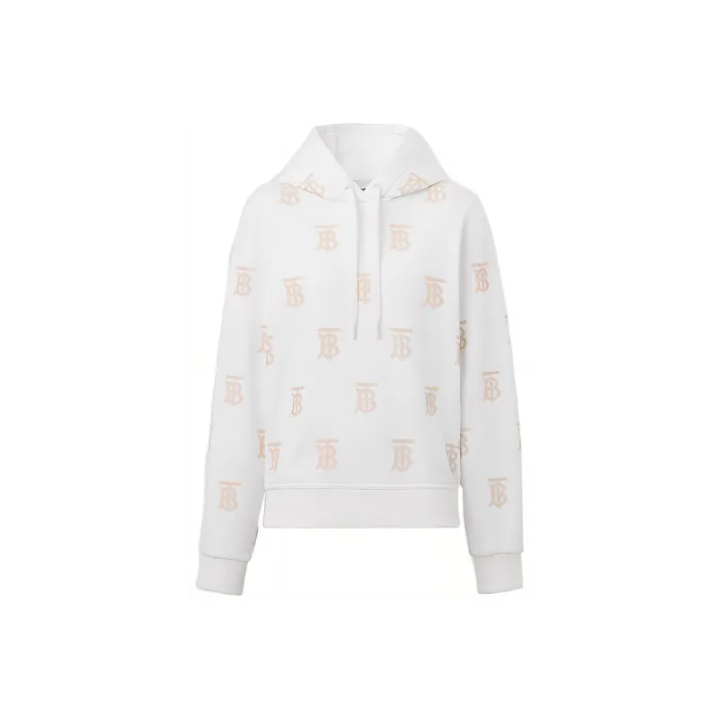 Burberry Women's Monogram Print Drawstring Hoodie White/Beige-0