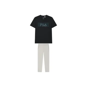 FILA Casual Sportswear Men Clothing Sets Jet Black Top+Light Khaki Long Pants