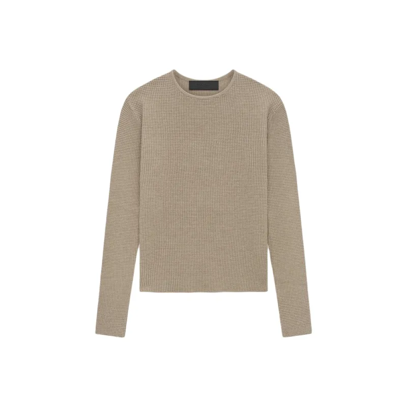 Fear Of God Essentials Women's Waffle Fitted Long Sleeve Sweater Desert Sand-0