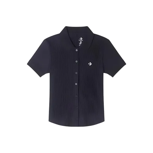 Converse Polo Slim Button T Shirt Women's Black