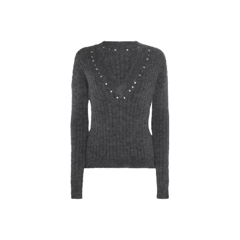 Alessandra Rich V Neck Rib Knit Jumper-0