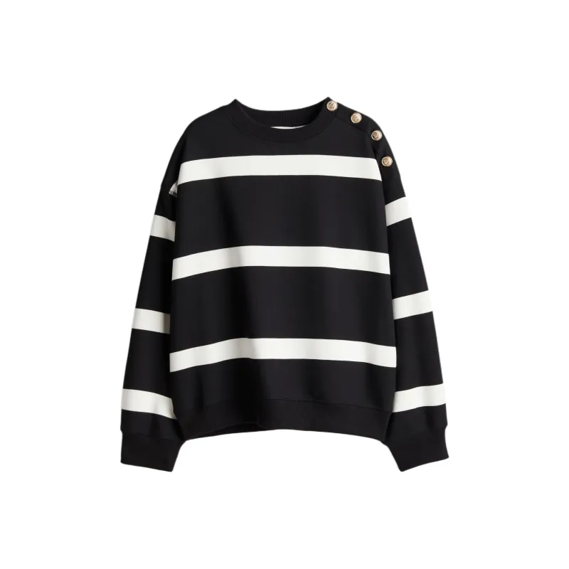 H&M Sweatshirt Women's Black/White Stripes-0