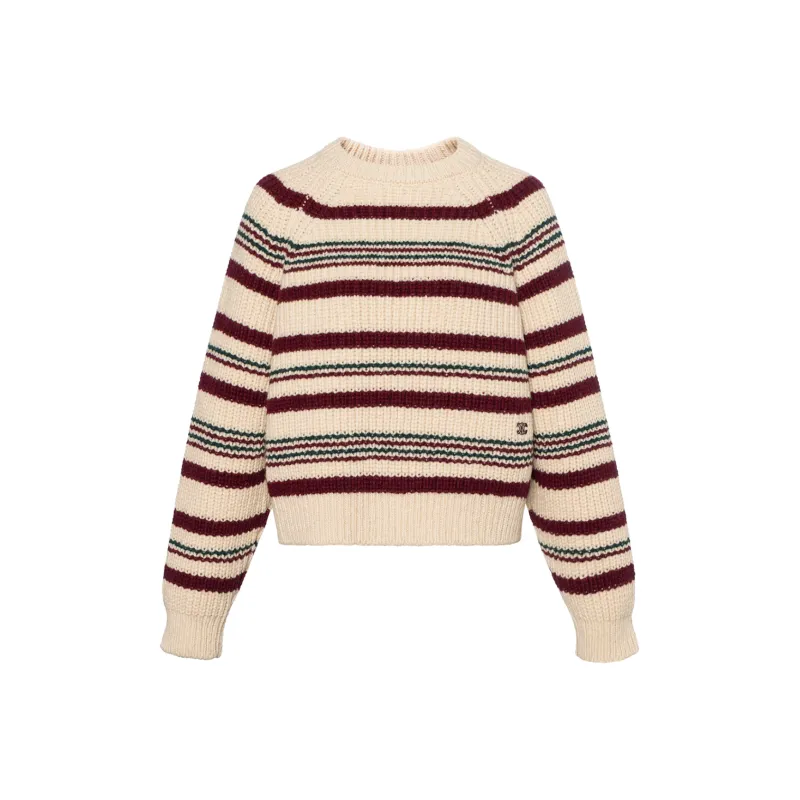 CELINE Crew Neck Sweater In Striped Ribbed Wool-0
