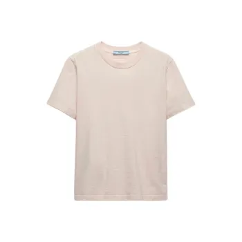 PRADA Solid Color Rear Logo Embroidered Crew Neck Short Sleeved T Shirt Women's Peach