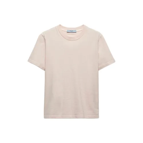 PRADA Solid Color Rear Logo Embroidered Crew Neck Short-Sleeved T-Shirt Women's Peach