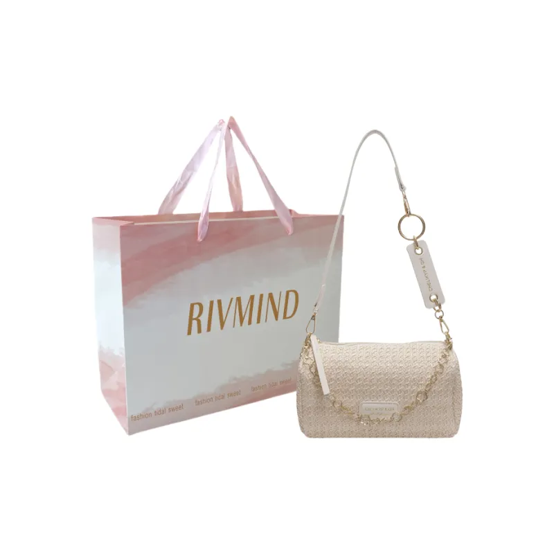 RIVMIND Straw Woven Shoulder Bag Regular Women's Multicolor Brown/Multicolor White/Ecru/Khaki-12