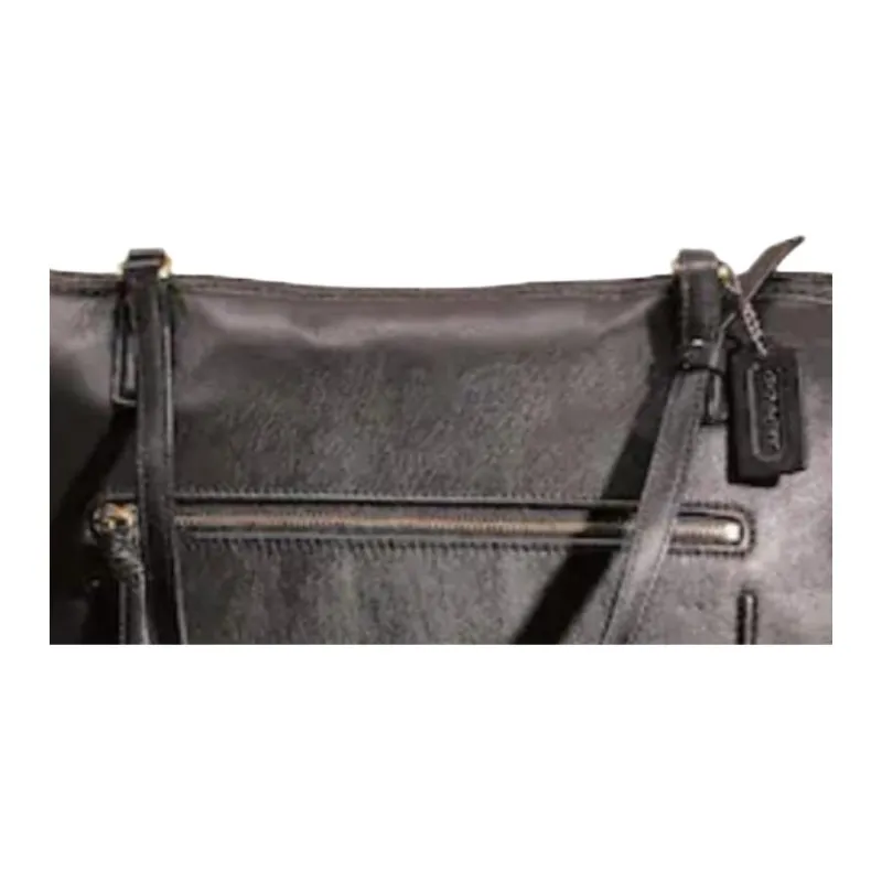 COACH POPPY Leather Tote Bag Shopping Bag Handbag Small Size Women's Black-4