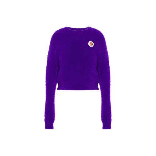 MOSCHINO Jewel Flower Soft Fabric Jumper Sweater Women's Purple