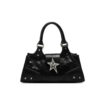 JACD PU Shoulder Bag Biker Bag, Shoulder Bag, Crossbody Bag, Handbag Medium Size Women's Black/Silver/Purple