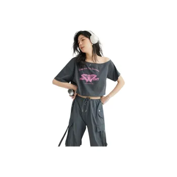 【dme】 Drop Shoulder Sleeve T-Shirt Women's Lead Gray