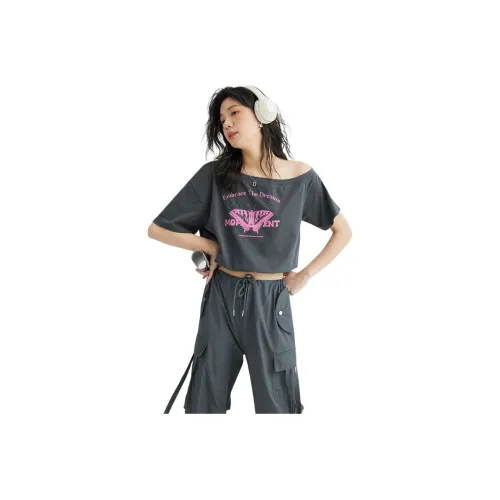 【dme】 Drop Shoulder Sleeve T Shirt Women's Lead Gray
