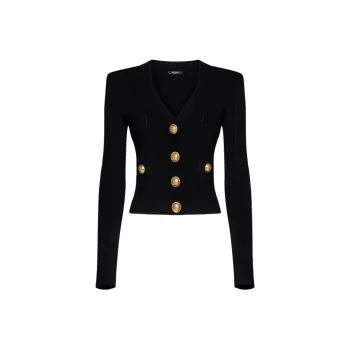 BALMAIN Button Embellished Ribbed Cardigan