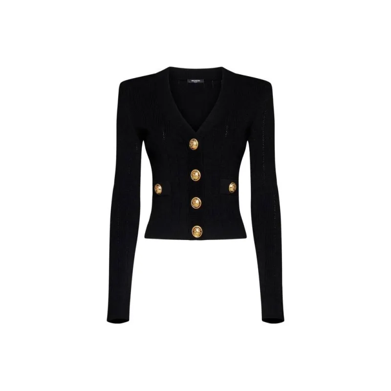 BALMAIN Button Embellished Ribbed Cardigan-0