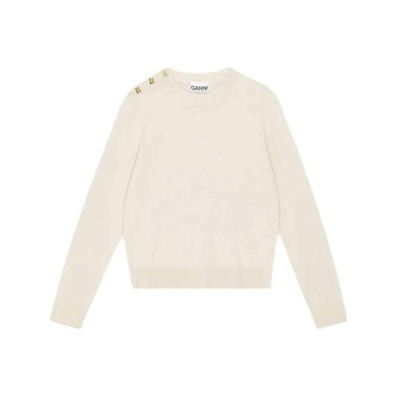 GANNI Alabaster Crewneck Knitted Pullover-0
