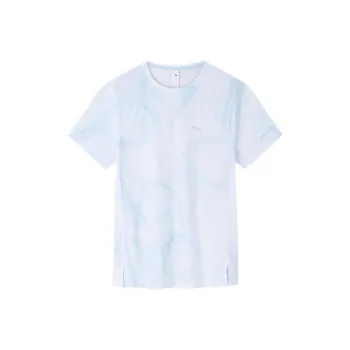 Anta Running Collection Raglan Sleeve T Shirt Women's Aqua Cloud Blue/All Over Print