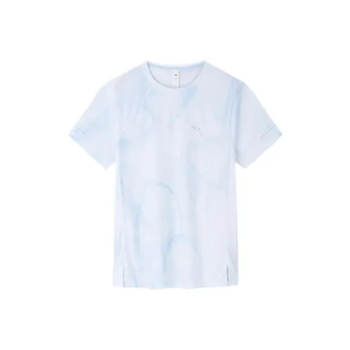 Anta Running Collection Raglan Sleeve T Shirt Women's Aqua Cloud Blue/All Over Print