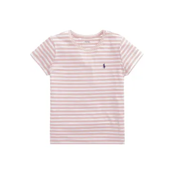 Polo Ralph Lauren Stripes Animal Pattern Print Short Sleeved T Shirt Women's Pink
