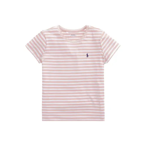 Polo Ralph Lauren Stripes Animal Pattern Print Short Sleeved T Shirt Women's Pink