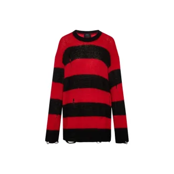 MOCO Sweater Women's Red Black Stripes