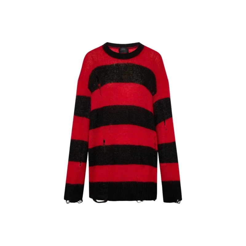 MOCO Sweater Women's Red Black Stripes-0