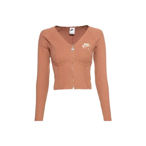 Nike Women'ss Double Zip Knit Herringbone Raglan T Shirt Brown