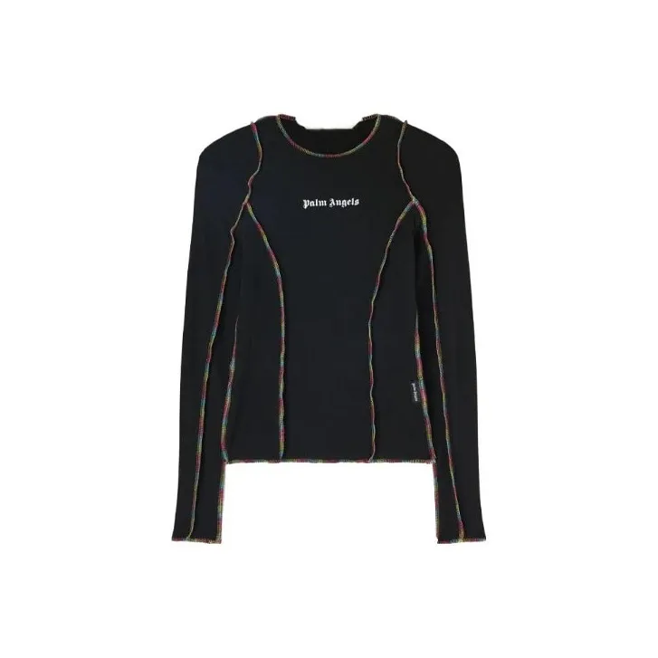 PALM ANGELS Rainbow Stitching Fit Tee Black/White-0