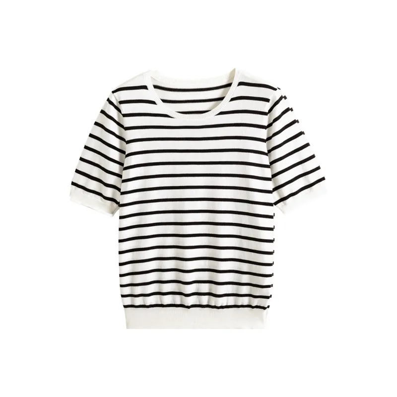 Famanxuan Knitwear Women's Black White Stripes-0