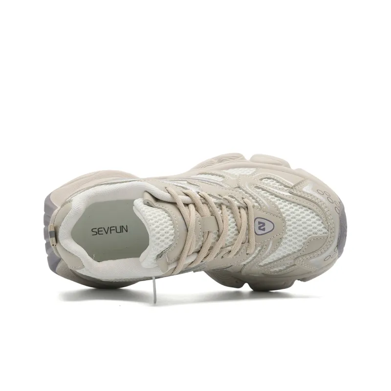 7 SEVFUN Wear resistant And Lightweight Low Top Chunky Sneakers Women's Ecru-4