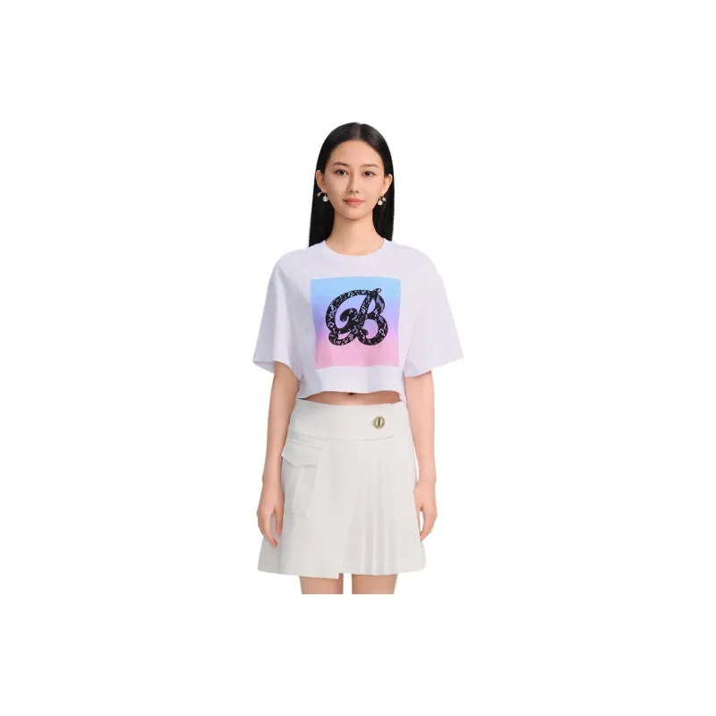 Blood Glitter Drop Shoulder Sleeve T-Shirt Women's White-0