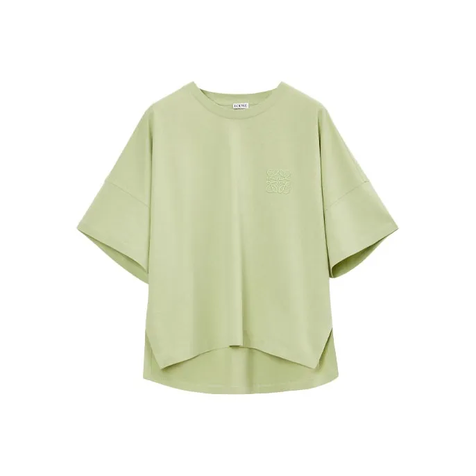 LOEWE Solid Color Crew Neck Pullover Short Sleeved T Shirt Women's Light Green-0