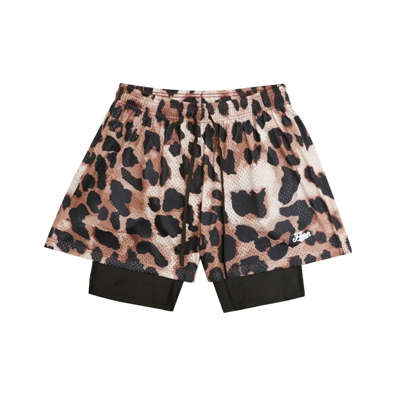 FINDBETTER Leopard Print Double Layer Shorts Unisex-0