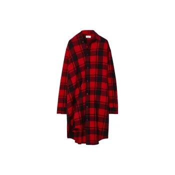 Balenciaga Check Buttoned Midi Shirt Dress