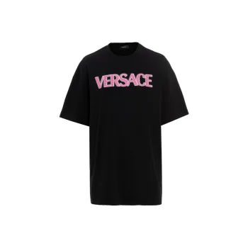 VERSACE Logo Print T Shirt 'Black/Fuchsia'