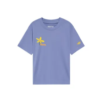 LINING Badfive T Shirts Women's Flower Cyan Purple