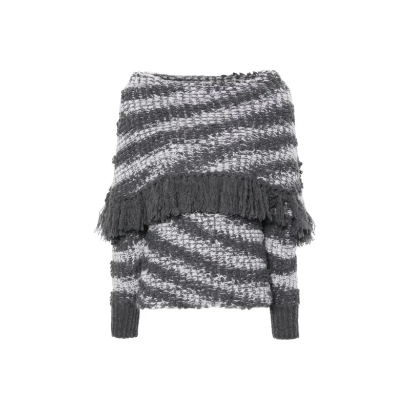 Stella McCartney Boat Neck Fringed Tiger Pattern Jumper-0